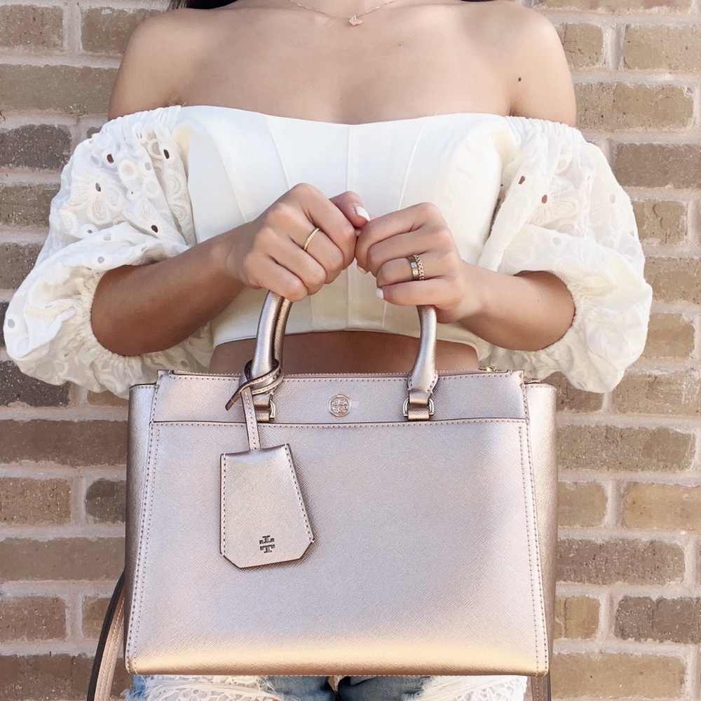 SALE‼️ Tory Burch rose gold double zip satchel bag - Picture 2 of 3